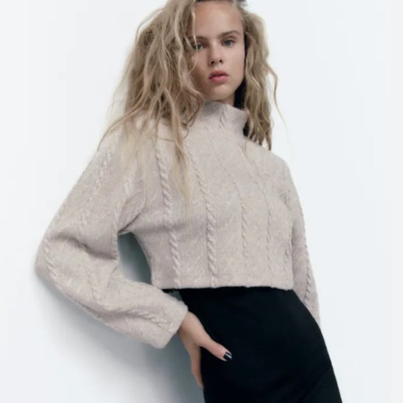 Zara Cable-Knit Sweater Beige (S) - Picture 1 of 10